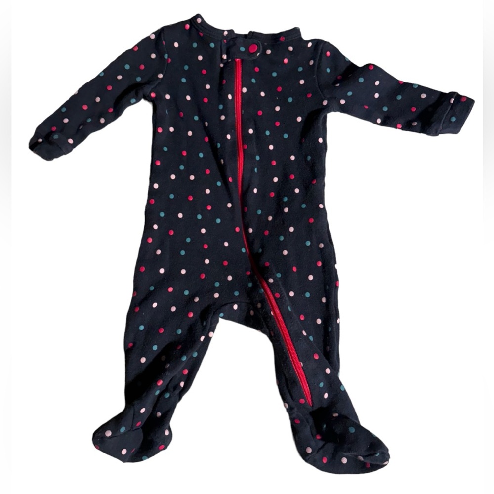 3 FOR $10 JOE FRESH 0-3M Black W/ Polka Dot Full Zip Cotton Footie Sleeper